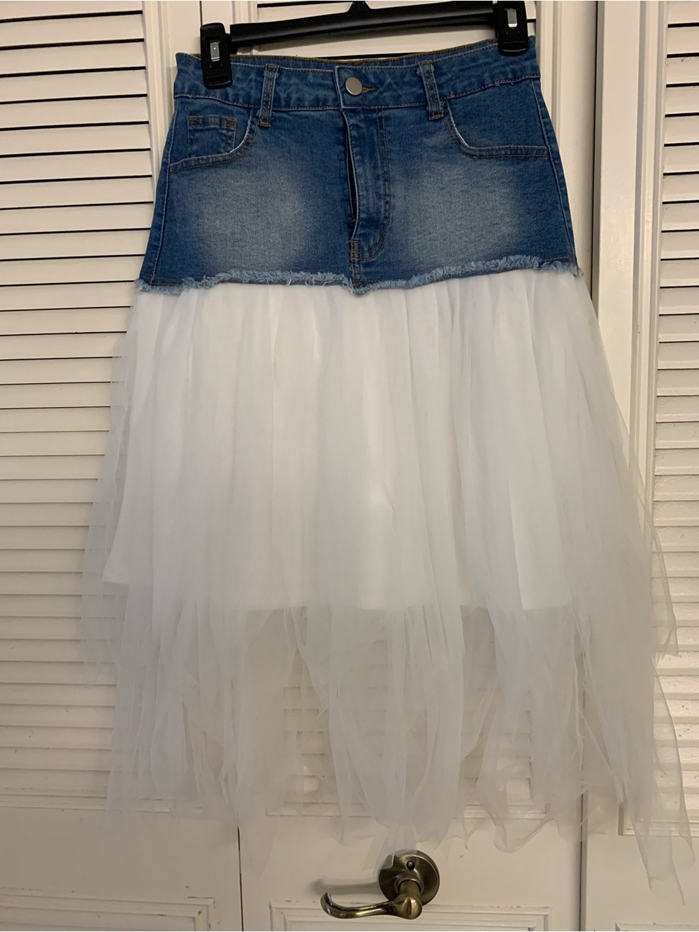 Denim & Tulle White Maxi Skirt - Blue Denim Top